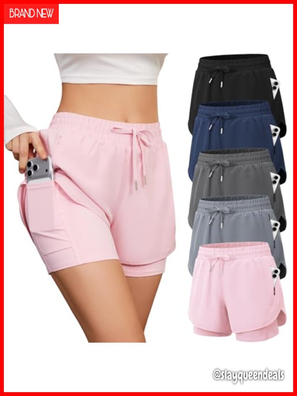 Womens 2-in-1 Running Shorts High Waisted Athletic Workout Gym Shorts